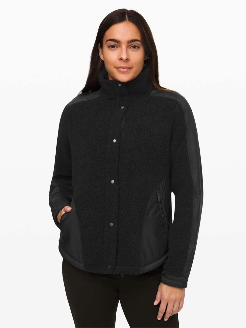 Lululemon Go Cozy Jacket Black Size 6 Wool Sherpa Fleece Glyde W4BAKS
